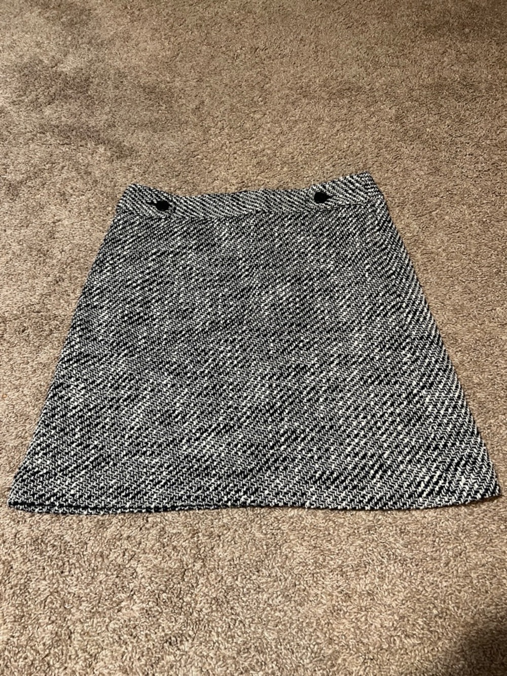 Loft Black and White Tweed Mini Skirt with Button Detail